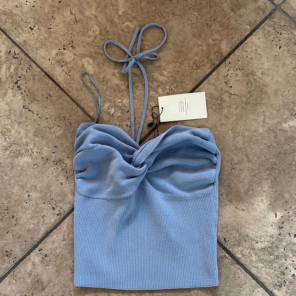 Blue Ruched Tie Front Camisole